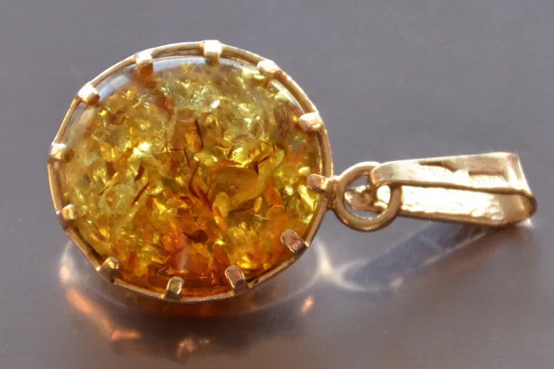 "Genuine Amber Pendant in 14K Vintage Rose Gold" vpab001 vpab001